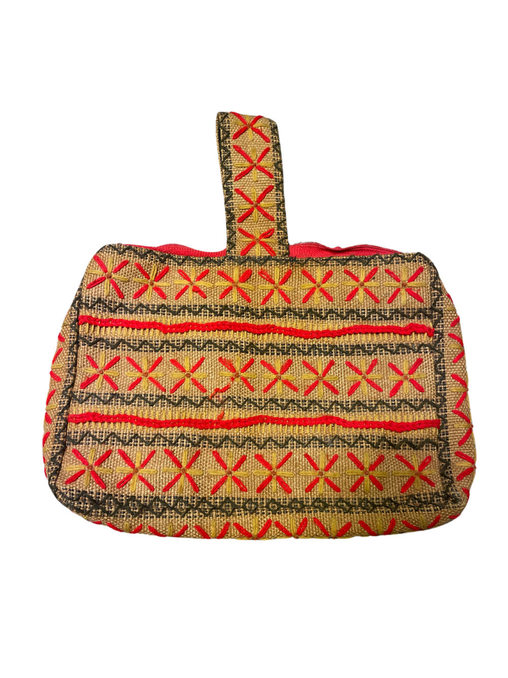 Vintage 70s Embroidered Burlap Handbag 1970s Woven Purse Boho Shoulder Bag